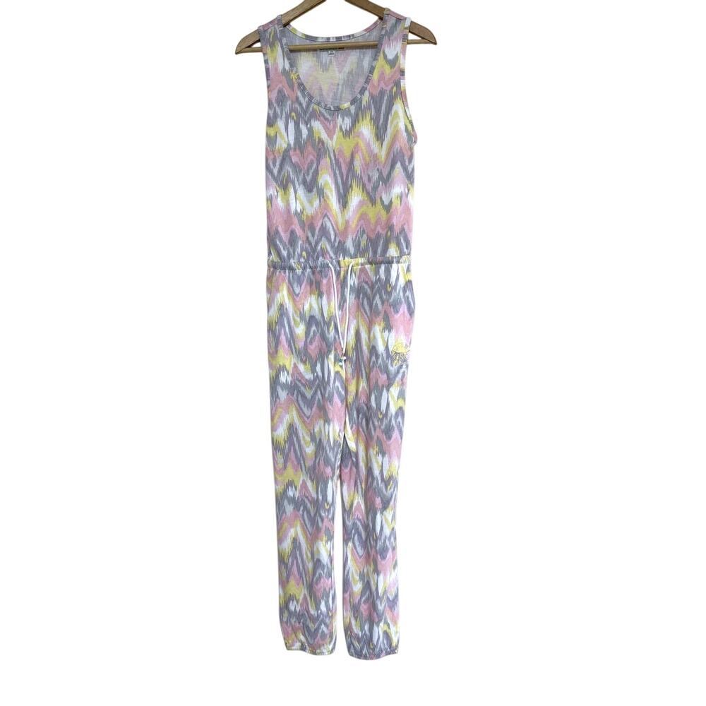C&C CALIFORNIA grey yellow pink ikat print sleeveless cinched jumpsuitf